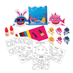 Funskool Handy Crafts Baby Shark Mask Party & Finger Puppets, Birthday Themed Party, Make 2 Soft Masks & 6 Finger Puppets for Boys & Girls, Art and Craft Kit, Ages 5 Years and Above, Multicolour