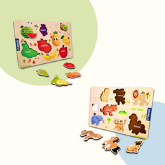 Clapjoy Wooden Learning Educational Board For Kids, Puzzle Toys For 2 Years Old Boys & Girls (Vegetable & Animal)