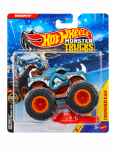 Hot Wheels 1:64 Scale Rhinomite Monster Trucks Diecast Truck with Crushable Car for Ages 3+ (JHY57)