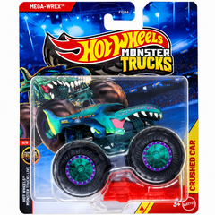 Hot Wheels 1:64 Scale Mega-Wrex Monster Trucks Diecast Truck with Crushable Car for Ages 3+ (JKJ97)