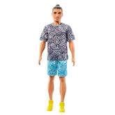 Barbie Ken Fashionistas with Brown Hair in Bun Doll Wearing Paisley Tee and Shorts #204 for Kids Ages 3+