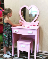 Kiddies Kingdom Girl Dressing table with a mirror and a chair set Imaginative Play For Ages 3 and Above