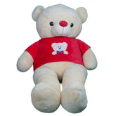 Play Hour Teddy Bear Plush Soft Toy Wearing Red T-Shirt for Ages 3 Years and Up - Yellow, 120cm