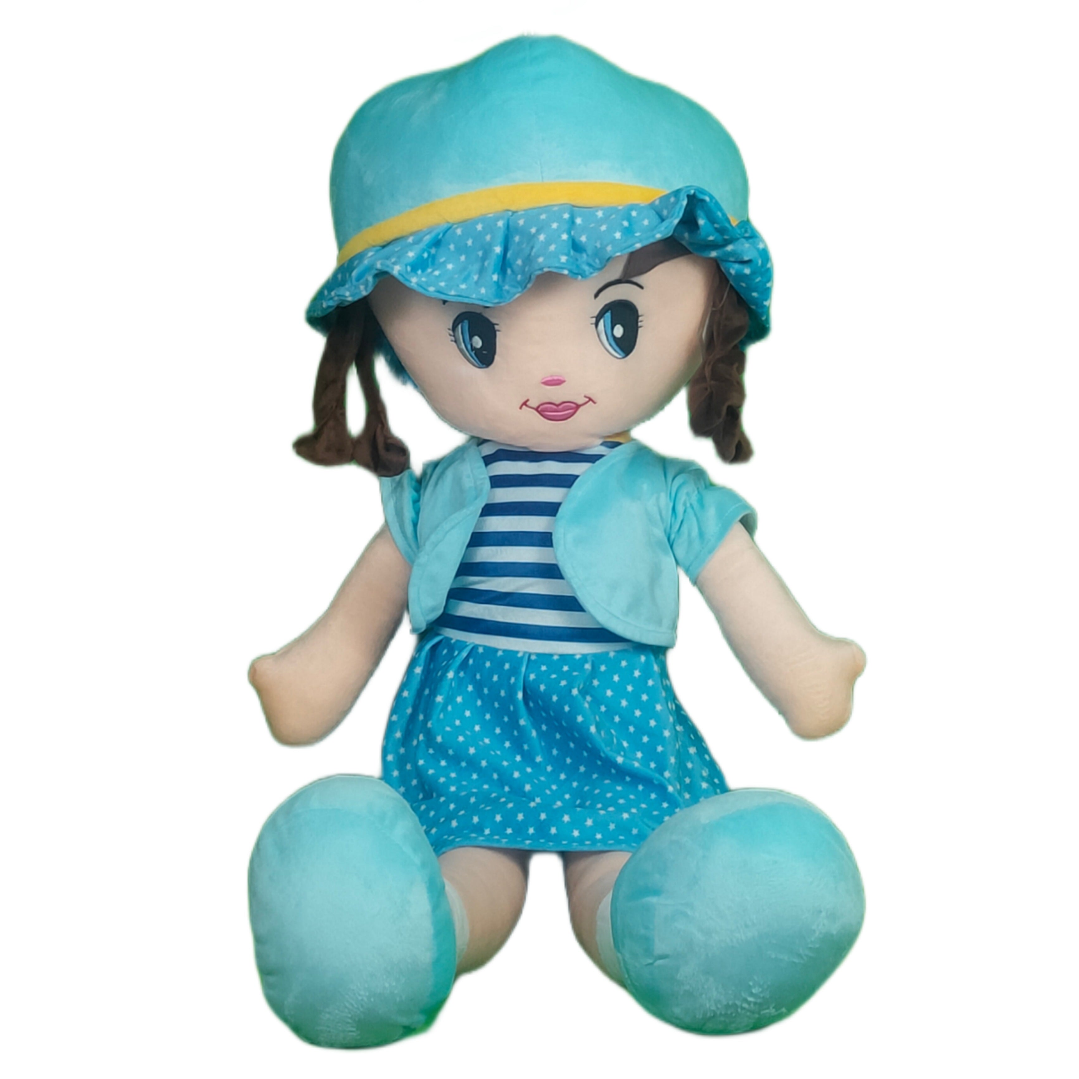 Play Hour Winky Rag Doll Plush Soft Toy Wearing Sky Dress for Ages 3 Years and Up, 100cm