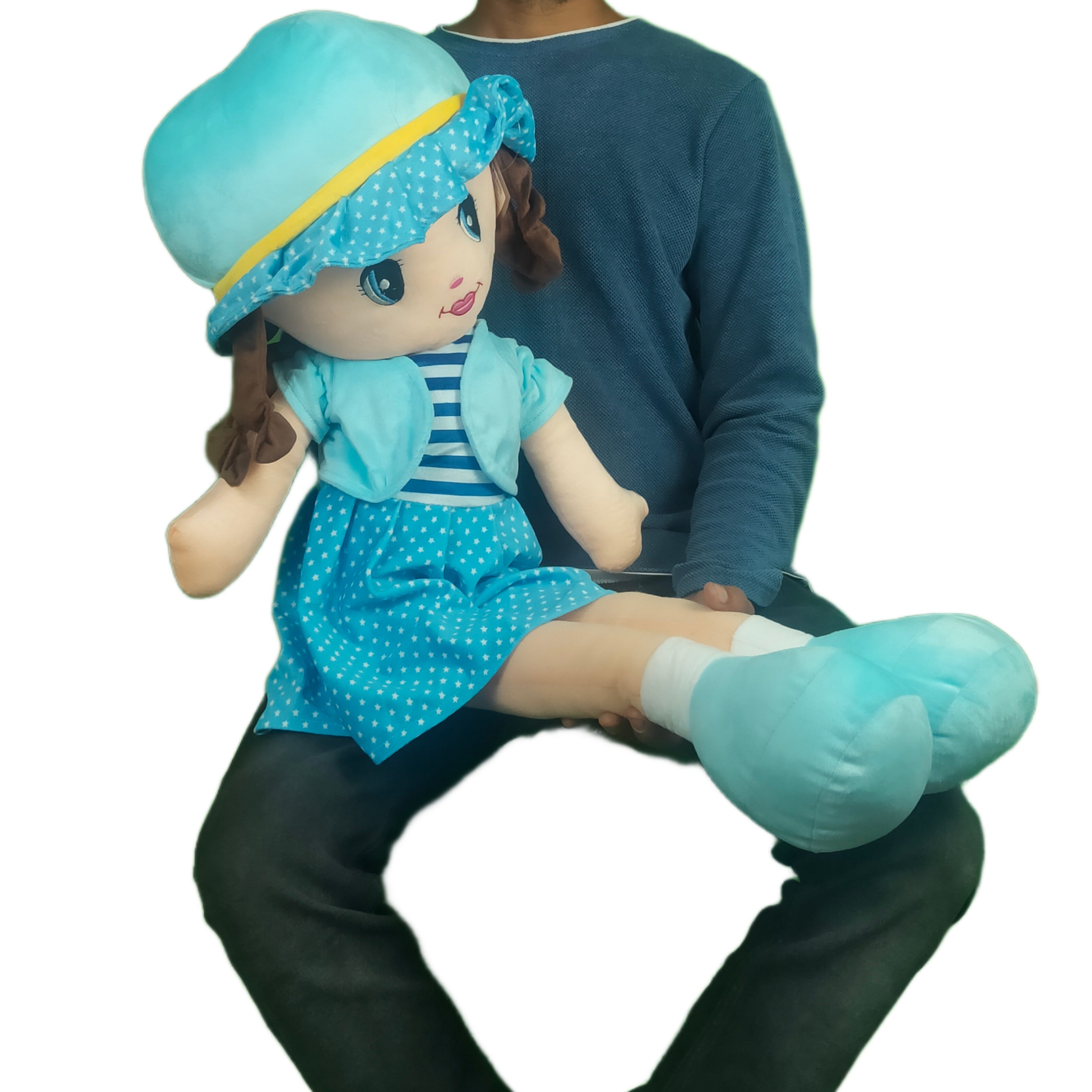 Play Hour Winky Rag Doll Plush Soft Toy Wearing Sky Dress for Ages 3 Years and Up, 100cm