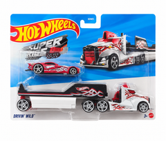 Hot Wheels Super Rigs Drivin Wild With 1 Hot Wheels 1:64 Scale Car for Ages 3 Years Old&Up (BDW63)