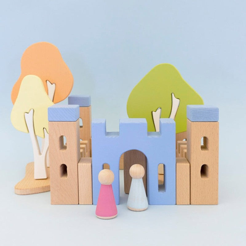 Kiddies Kingdom 15 piece Classical Castle Set Wooden Blocks For Ages 3 and Above