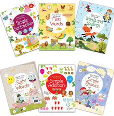 Pegasus Reusable Washable Wipe & Clean Books with Free Pens Set of 6 for Kids (Simple Addition, Phonics, Sight Words, Spellings, Simple Subtraction and First Words)