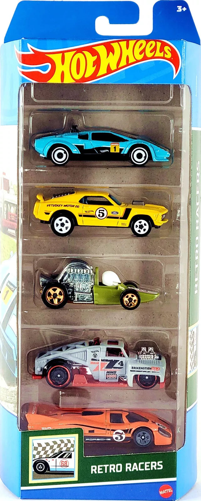 Hot Wheels 5 Car Gift Pack - Retro Racers Pack Of 5 For Kids & Collectors