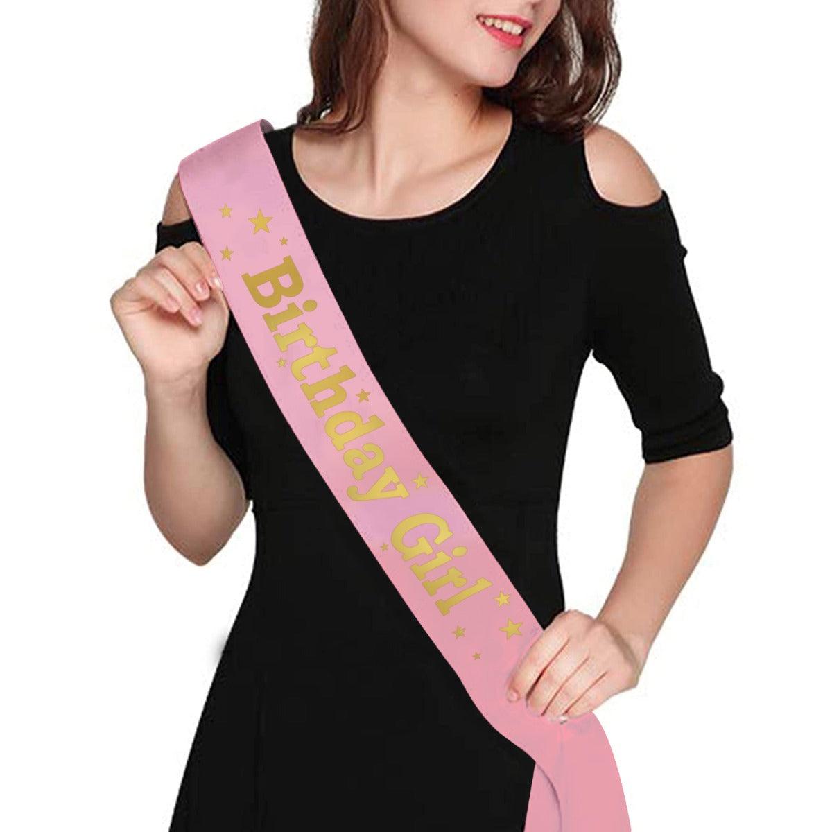 PartyCorp Baby Pink & Gold Happy Birthday Sash for Girls, 1 piece