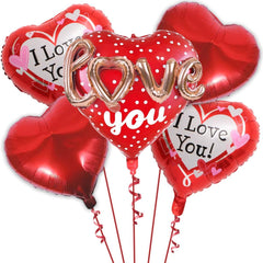 PartyCorp I Love You Red Heart With Cursive Rose Gold Love Text 3D Foil Balloon Bouquet, DIY Pack Of 5