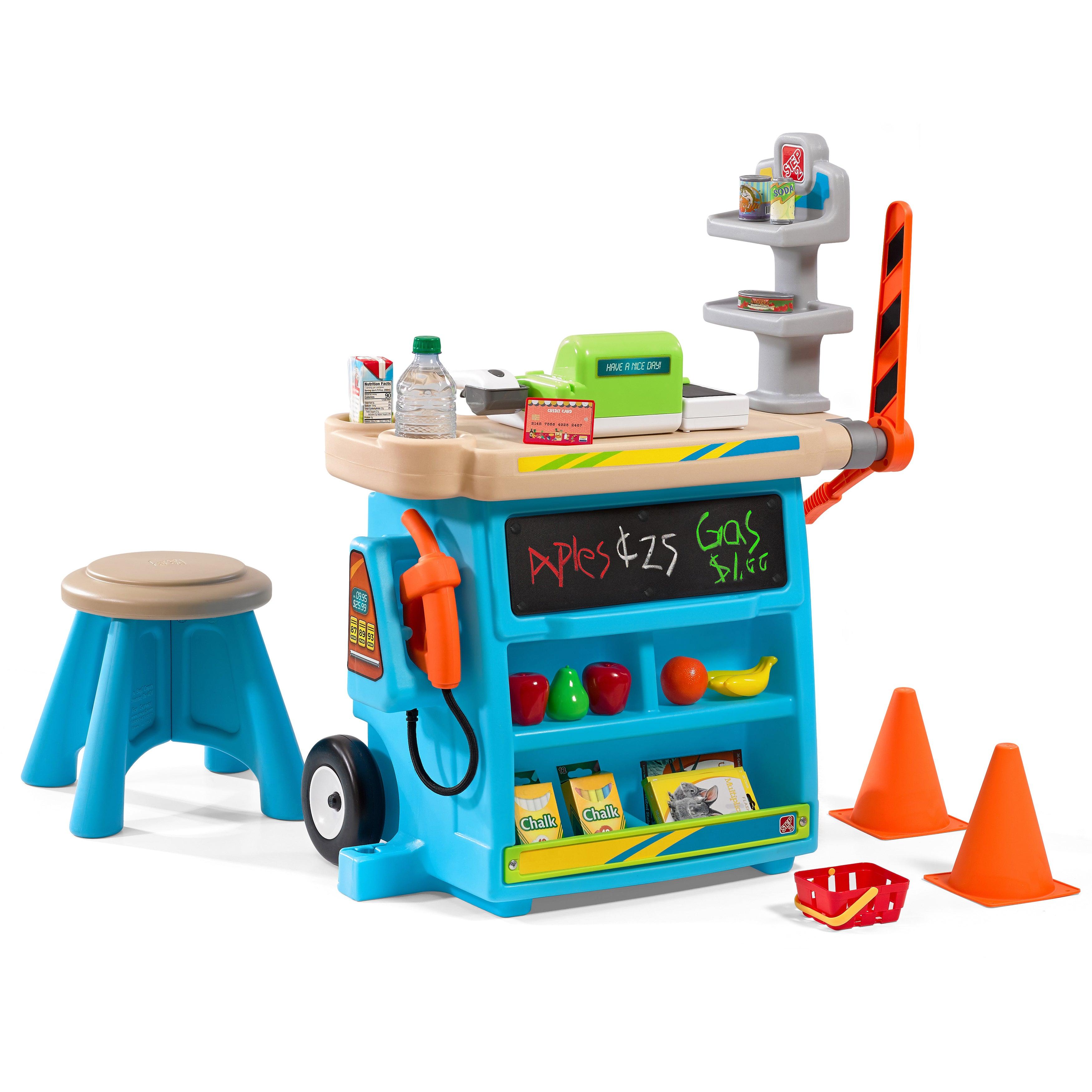 Step2 Stop & Go Market Kids Pretend Play Store & Toll Booth with Toy Cash Register, Blue - FunCorp India