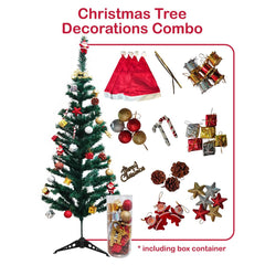 PartyCorp 4 ft Xmas Tree with Mix Decoration Danglers Set Box with Santa Hat for Home, Living Room Decor Combo - FunCorp India