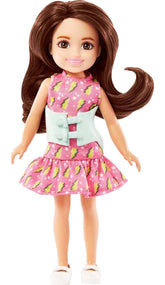 Barbie Chelsea 6 Inch Doll Brunette with Brace Wearing Pink Lightning Bolt Dress for Kids Ages 3 Years Old & Up