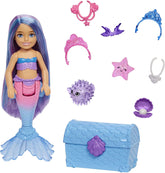 Barbie Chelsea Mermaid Power Doll with Blue & Purple Hair & 2 Ocean Pets & Treasure Chest Accessories
