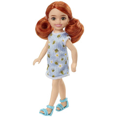 Barbie Chelsea 6 Inch Doll Red Hair Wearing Bumblebee & Flower-Print Dress and Blue Sandals for Kids Ages 3 Years Old & Up