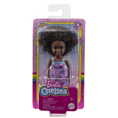 Barbie Chelsea 6 Inch Doll Curly Brunette Hair Wearing Butterfly-Print Dress and Pink Shoes for Kids Ages 3 Years Old & Up