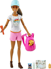 Barbie Wellness Doll Playset with Brunette Doll with Puppy, Barbie Sets, Hiking Day, Self-Care Series, Backpack Pet Carrier, Camera and More for Kids Ages 3+
