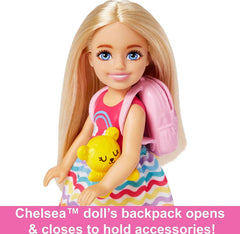 Barbie Chelsea Blonde Doll Travel Set Accessories with Puppy, Pet Carrier & Backpack for Kids Ages 3+