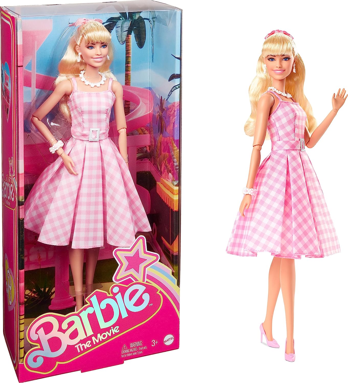 Buy Barbie The Movie Doll Wearing Pink and White Gingham Dress with Daisy Chain Necklace for Ages Years and Up Online at Best Price in India
