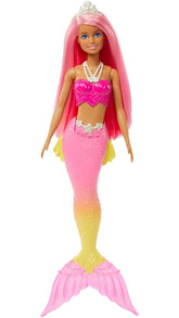 Barbie Dreamtopia Mermaid Doll (Pink Hair) with Pink & Yellow Ombre Mermaid Tail and Tiara, Toy for Kids Ages 3 Yrs & Up