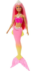Barbie Dreamtopia Mermaid Doll (Pink Hair) with Pink & Yellow Ombre Mermaid Tail and Tiara, Toy for Kids Ages 3 Yrs & Up
