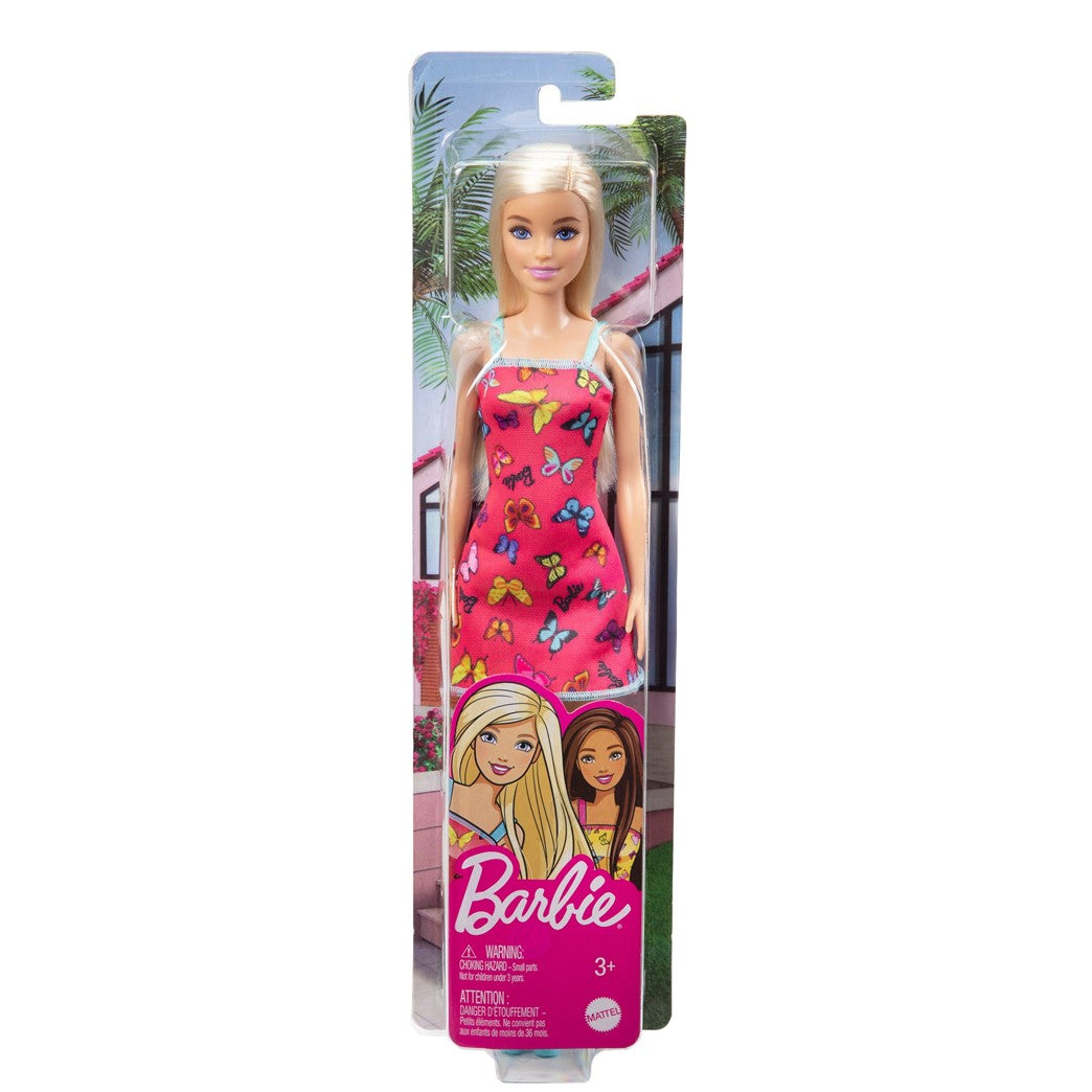 Barbie With Colorful Butterfly And Barbie Logo Print Dress & Strappy Heels - Pink