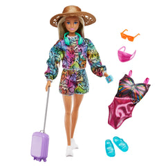 Barbie Holiday Fun Doll & Accessories Set with 12 Inches Blonde Highlighted Hair Doll, Travel Tote & Hat, Swimsuit & Summer Accessories for Kids Ages 3+