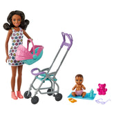 Barbie Skipper Babysitters Playset with Skipper Babysitter Curly Brunette Hair Doll, Stroller, Baby Doll & 5 Accessories for Kids Ages 3 Year & Up