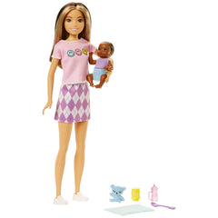 Barbie Skipper Babysitters Doll & Accessories Set with Two Tone Hair Skipper Doll with Baby Figure and 5 Accessories for Kids Ages 3+
