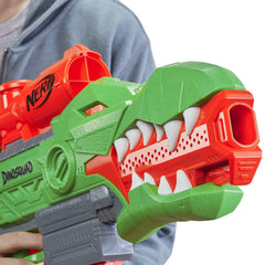 Nerf DinoSquad Rex-Rampage Motorized Dart Blaster, 10-Dart Clip, 20 Official Nerf Darts, 10-Dart Storage- T-Rex Dinosaur Design - FunCorp India