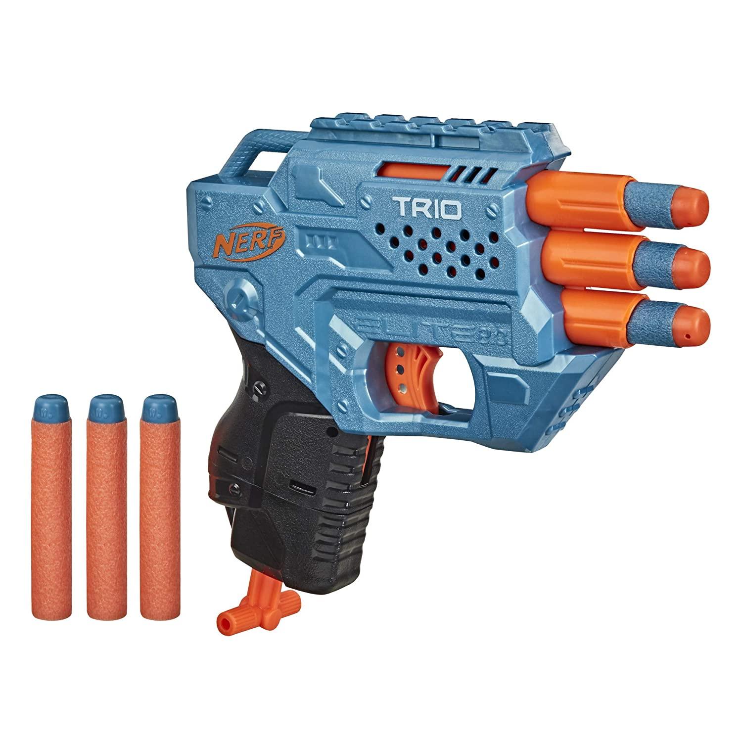 Nerf Elite 2.0 Trio Sd-3 Blaster, 6 Darts, 3-Barrel Blasting, Tactical Rail for Customizing Capability - FunCorp India