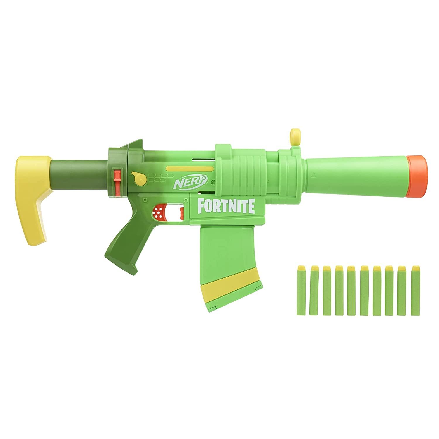 Nerf Fortnite SMG-Zesty Elite Dart Blaster,Removable Stock, Barrel and 10-Dart Clip, 10 Nerf Elite Darts - FunCorp India
