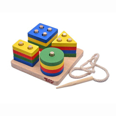 Nesta Toys Wooden Shape Sorter Puzzle - Wooden Sorting, Stacking & Lacing Toy for Ages 2+ - FunCorp India
