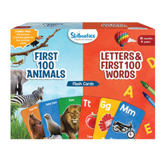 Skillmatics First 100 Animals and Letters & First 100 Words - Educational Flash Card Combo for Ages 2-4 Years