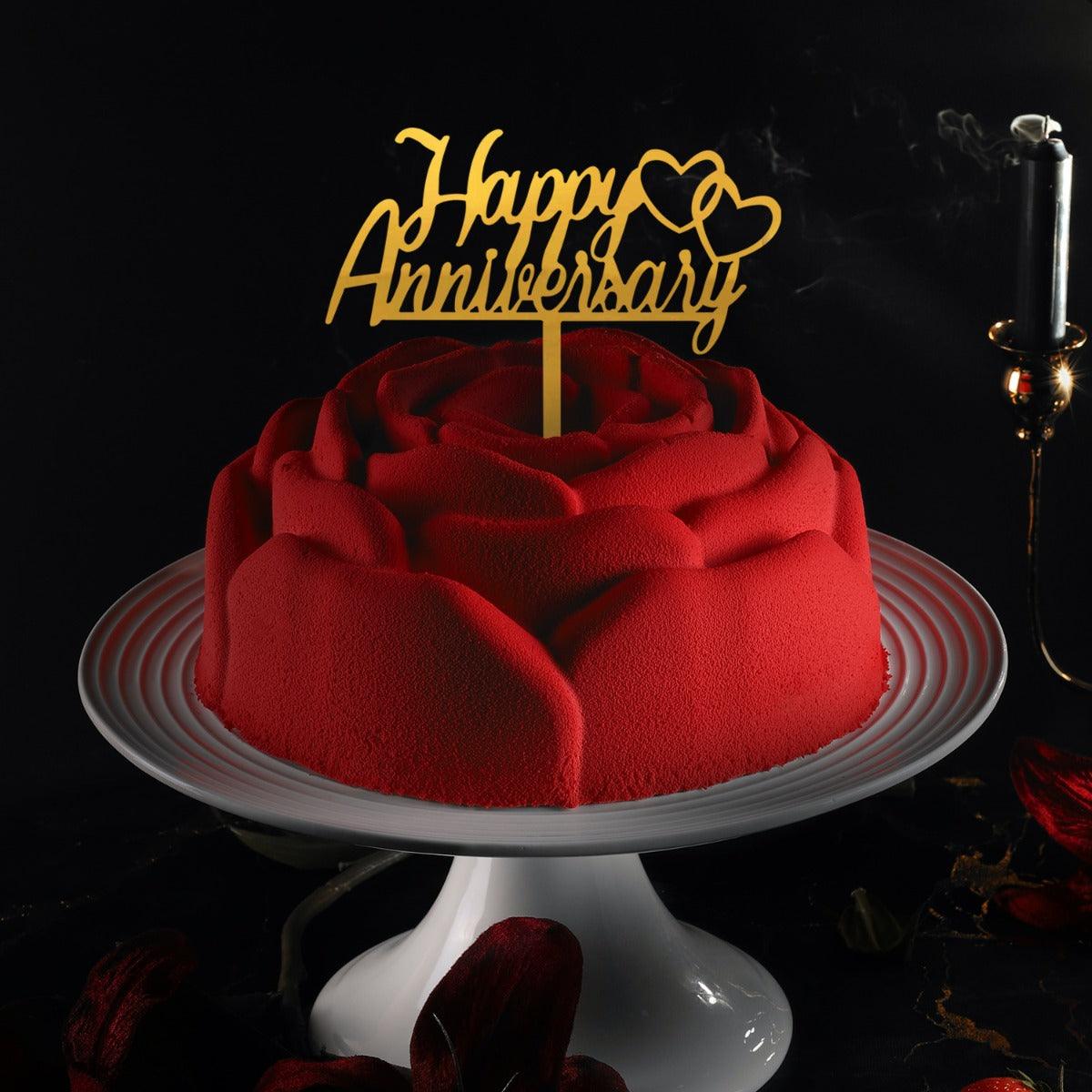 PartyCorp Gold Acrylic Happy Anniversary With Heart Cake Topper, 1 Piece