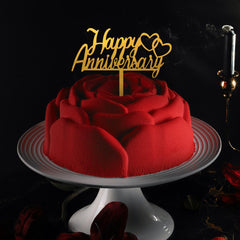 PartyCorp Gold Acrylic Happy Anniversary With Heart Cake Topper, 1 Piece