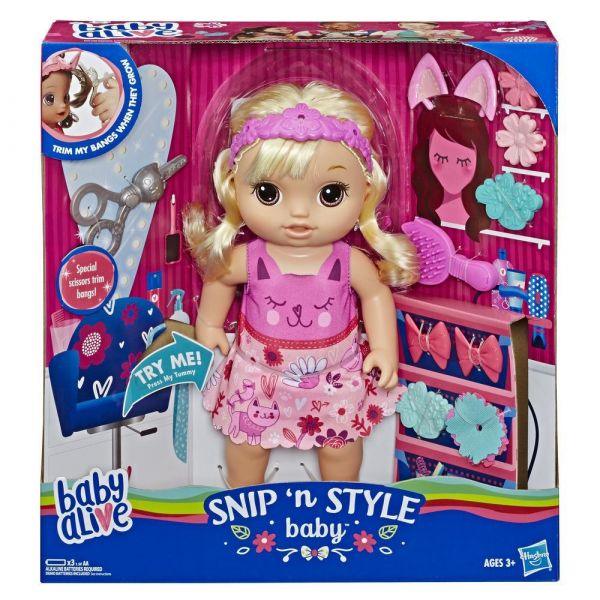 Baby Alive Snip ‘n Style Baby Blonde Hair Talking Doll with Bangs That Grow, Then Get Shorter
