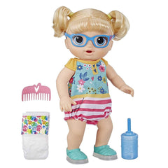 Baby Alive Step ‘n Giggle Baby Blonde Hair Doll with Light-up Shoes, Responds with 25+ Sounds and Phrases, Drinks and Wets