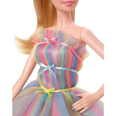 Barbie Signature Birthday Wishes Doll, Blonde in Rainbow Dress