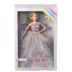Barbie Signature Birthday Wishes Doll, Blonde in Rainbow Dress