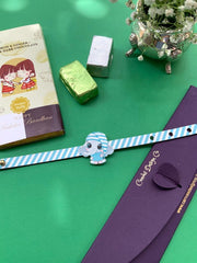 Canvas Design Baby Elephant With Blue Stripes Blue Rakhi/Band For Kids Ages 3-12 Years