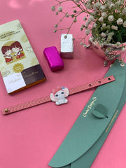 Canvas Design Baby Elephant With Polka Dots Pink Rakhi/Band For Kids Ages 3-12 Years