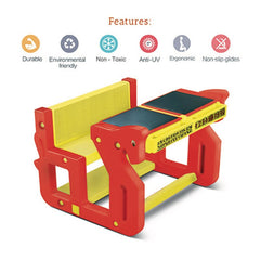 Ok Play Pony Double Chair ‘N' Desk Set For Kids, Perfect For Home And School, Red/Yellow, 2 to 4 Years