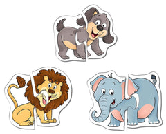 Frank Animals Puzzles - A Set of 6 Two-Piece Shaped Jigsaw Puzzles for 3 Year Old Kids and Above