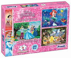 Frank Disney Princess 3 Puzzles in 1 - A Set of 3 48 Pc Jigsaw Puzzles for 5 Year Old Kids and Above