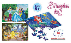 Frank Disney Princess 3 Puzzles in 1 - A Set of 3 48 Pc Jigsaw Puzzles for 5 Year Old Kids and Above