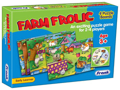 Frank Farm Frolic – 4 Puzzle Boards, 24 Animal Pieces, 1 Spinner Board, Early Learner Educational Puzzle Set