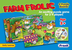 Frank Farm Frolic – 4 Puzzle Boards, 24 Animal Pieces, 1 Spinner Board, Early Learner Educational Puzzle Set