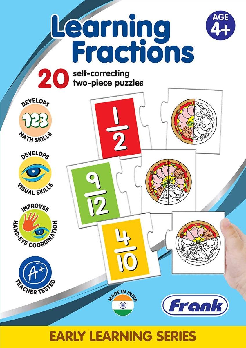 Frank Learning Fractions Puzzle – 40 Pieces, 20 Self-Correcting 2-Piece Puzzles for Ages 4 & Above